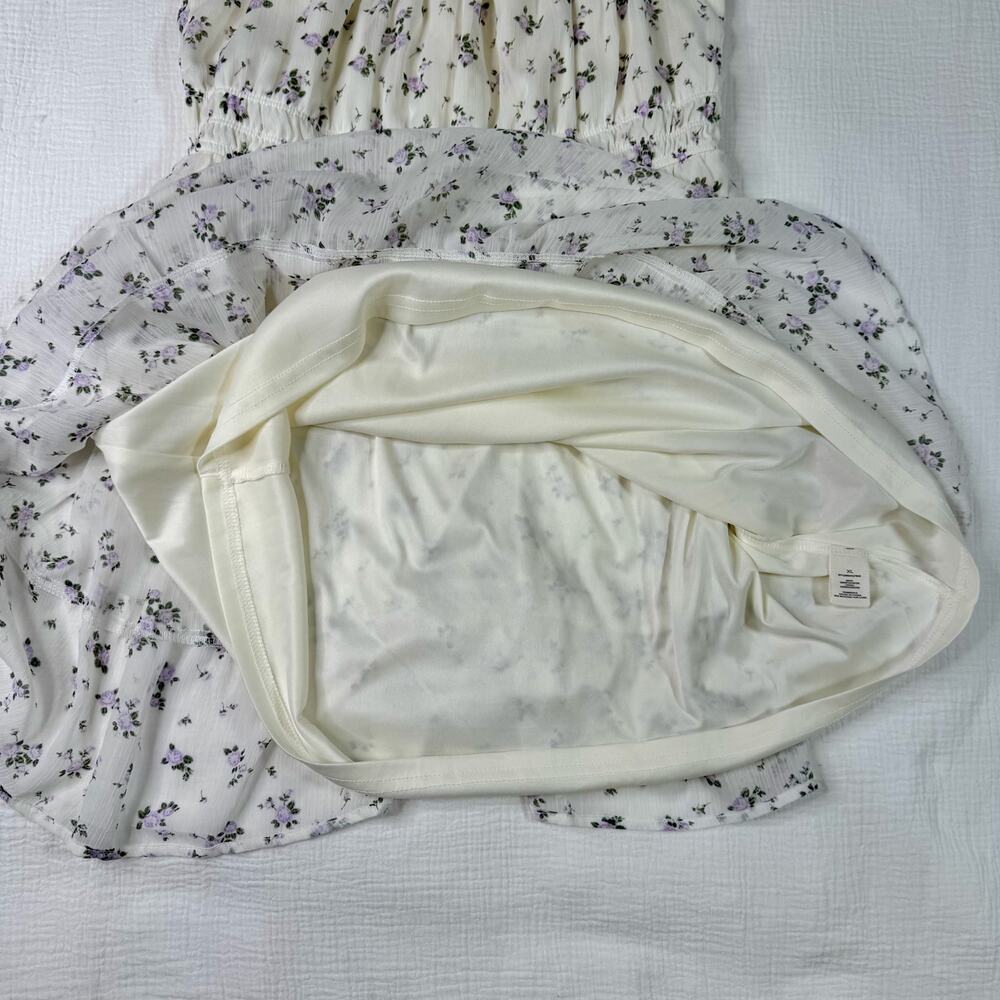 Babydoll Floral Mini Dress XL Ivory Lavender Coquette Cottagecore Tiered Ruffle - Picture 12 of 16